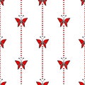 Seamless vector pattern with insects, symmetrical geometric red background with butterflies Royalty Free Stock Photo