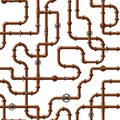 Seamless vector pattern of interlocking copper water pipes with valves