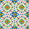 Seamless vector pattern in Italian maiolica style. Kaleidoscope ornament ceramics mosaic. Colorful print for fabric wrapping