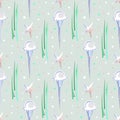 Seamless vector pattern with jellyfish, starfish, seaweed and bubbles on the light blue background Royalty Free Stock Photo