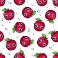 Seamless vector pattern in kawaii style. Cute red apples with big eyes on white background. Cartoon style Royalty Free Stock Photo