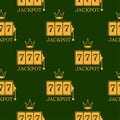 Seamless vector pattern king slots 777 casino on green background. Royalty Free Stock Photo