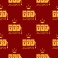 Seamless vector pattern king slots 777 casino on red background. Royalty Free Stock Photo