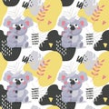 Seamless vector pattern with Koala Bears, leaves, Australia, branch