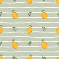 Seamless vector pattern of lemons and leaves on a checkered background. Bright, fresh and summery design ideal for textiles, Royalty Free Stock Photo