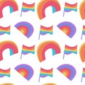 Seamless vector pattern with LGBTQ on isolated hand drawn background.Pride,homosexual,rainbow