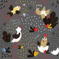 Pattern about the life of funny birds Royalty Free Stock Photo