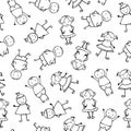 Seamless vector pattern - linear people in children`s style