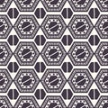 Seamless vector pattern. Linocut hexagonal quilt shapes. Repeating geometrical tile background. Monochrome surface