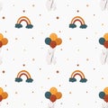 Seamless vector pattern with llama (alpaca), rainbow, stars and balloons. Trendy baby texture for fabric, wallpaper