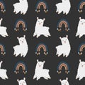 Seamless vector pattern with llama (alpaca) and rainbow. Trendy baby texture for fabric, wallpaper, apparel