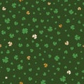 Seamless vector pattern of lucky Four-Leaf Clovers, green, gold.
