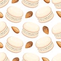 Seamless vector pattern with macaroni almond cake and almonds.