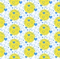 Seamless vector pattern blue hearts on yellow, Ukrainian color, peace theme, concepts of love, optimism, happy childhood