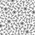Seamless vector pattern made of small sketchy Silene latifolia flowers