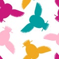 Seamless vector pattern with magenta cyan yellow owls.