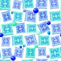 Seamless vector pattern with majolic tile elements and glass balls. Royalty Free Stock Photo