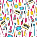 Seamless vector pattern with makeup tools, brushes