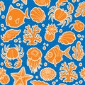 Seamless vector pattern marine animals and plants Royalty Free Stock Photo
