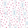 Seamless vector pattern with menstruation sanitary pads and cotton tampons.