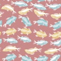 Seamless vector pattern with minimalistic design fishes in scandinavian minimalist modern style.