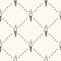 Seamless vector pattern with monocrome ice cream on cone with cherry and polka dot. Can be used for wallpaper, pattern