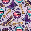 Seamless vector pattern with moths and crystals