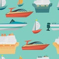 Seamless vector pattern with motor boat and ships cruise liner.