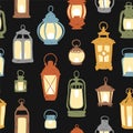 Seamless pattern - multicolored retro lanterns