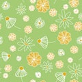 Seamless vector pattern with naive daisy flowers on a green background Royalty Free Stock Photo