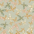 Seamless vector pattern with ornamental butterflies in delicate colors