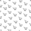 Seamless vector pattern with outline icons of shopping carts isolated on white