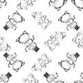 Seamless vector pattern of outlines funny christmas snowmen