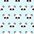 Seamless Vector Pattern panda bear pattern on light blue background. Small pandas with different gestures
