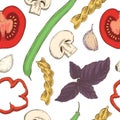 Pasta, Beans, Herbs and Tomatoes Seamless Pattern Royalty Free Stock Photo