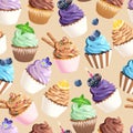 Seamless vector pattern with pastel color cupcakes Royalty Free Stock Photo