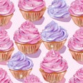 Seamless vector pattern with pastel pink cupcakes Royalty Free Stock Photo