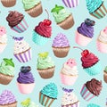 Seamless vector pattern with pastel pink cupcakes Royalty Free Stock Photo