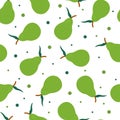 Seamless vector pattern with pears. Green stylized pears with leaf on a white background.Flat style, hand-drawn. Background with