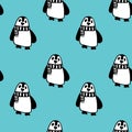 Seamless vector pattern penguin blue background Doodle