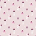 Seamless vector pattern with perfume bottles in nice pink color Royalty Free Stock Photo