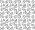 Seamless vector pattern with pine cones, conifer cones and cedar. Hand drawn vector black and white illustration. Forest vintage Royalty Free Stock Photo