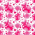Seamless vector pattern with pink decorative ornamental beautiful strawberries and dots on the white background. Royalty Free Stock Photo