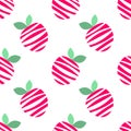 Seamless vector pattern with pink decorative ornamental lined cute strawberries on the white background. Repeating tiled