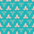 Seamless vector pattern with pink leaves on teal background. Great for textile, wrapping, packaging