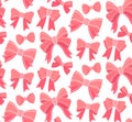 Seamless vector pattern with pink ribbons in a flat style on white background. Valentines soft and delicate girly texture. Royalty Free Stock Photo