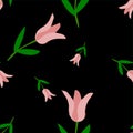 seamless vector pattern: pink tulip with a black background Royalty Free Stock Photo