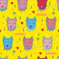 Seamless vector pattern with pit bull faces in pop art style