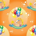 Seamless vector pattern with pony and balloons