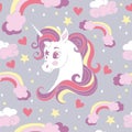 Seamless vector pattern with pretty unicorn gray Royalty Free Stock Photo